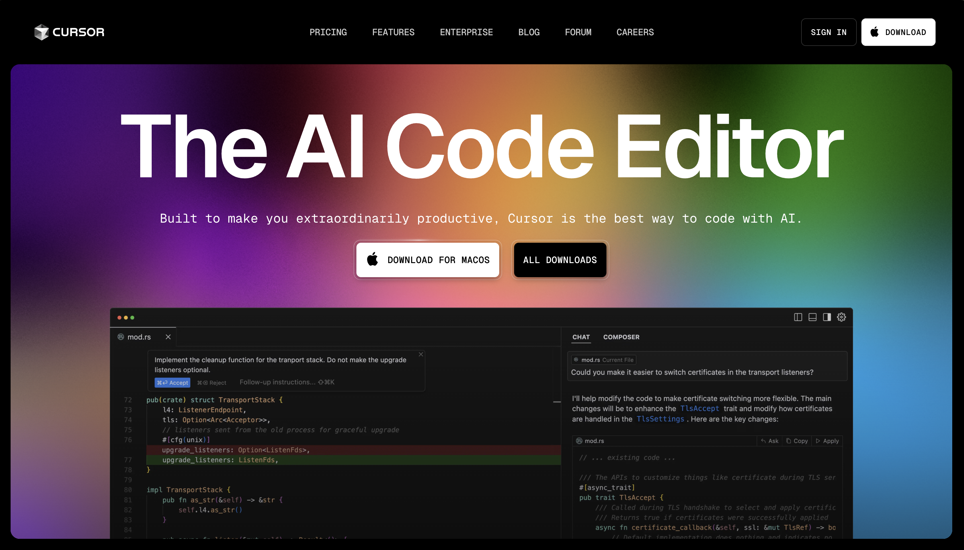 Screenshot of the Cursor AI IDE interface