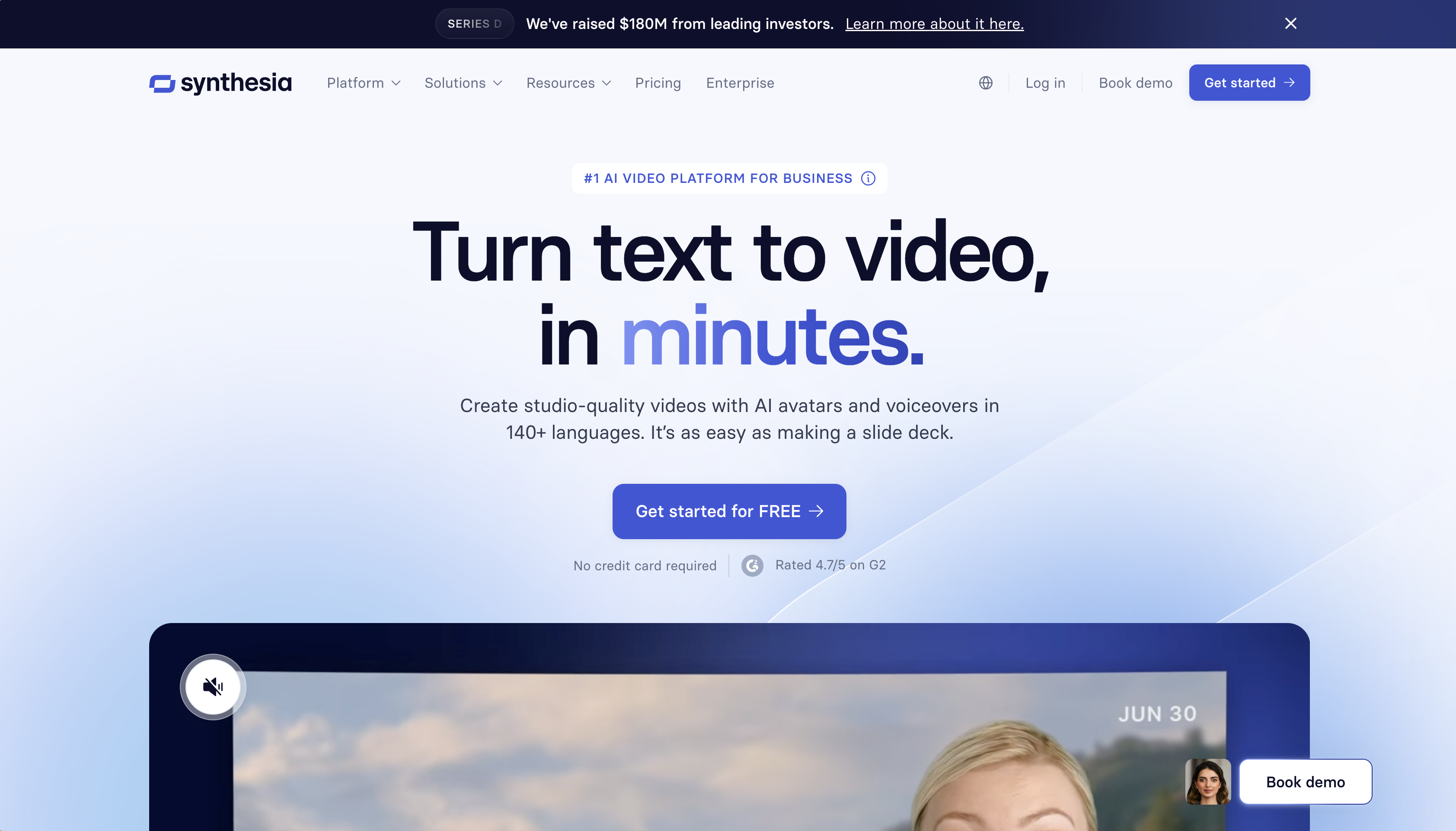 Screenshot showing a Synthesia AI avatar presenting in a video